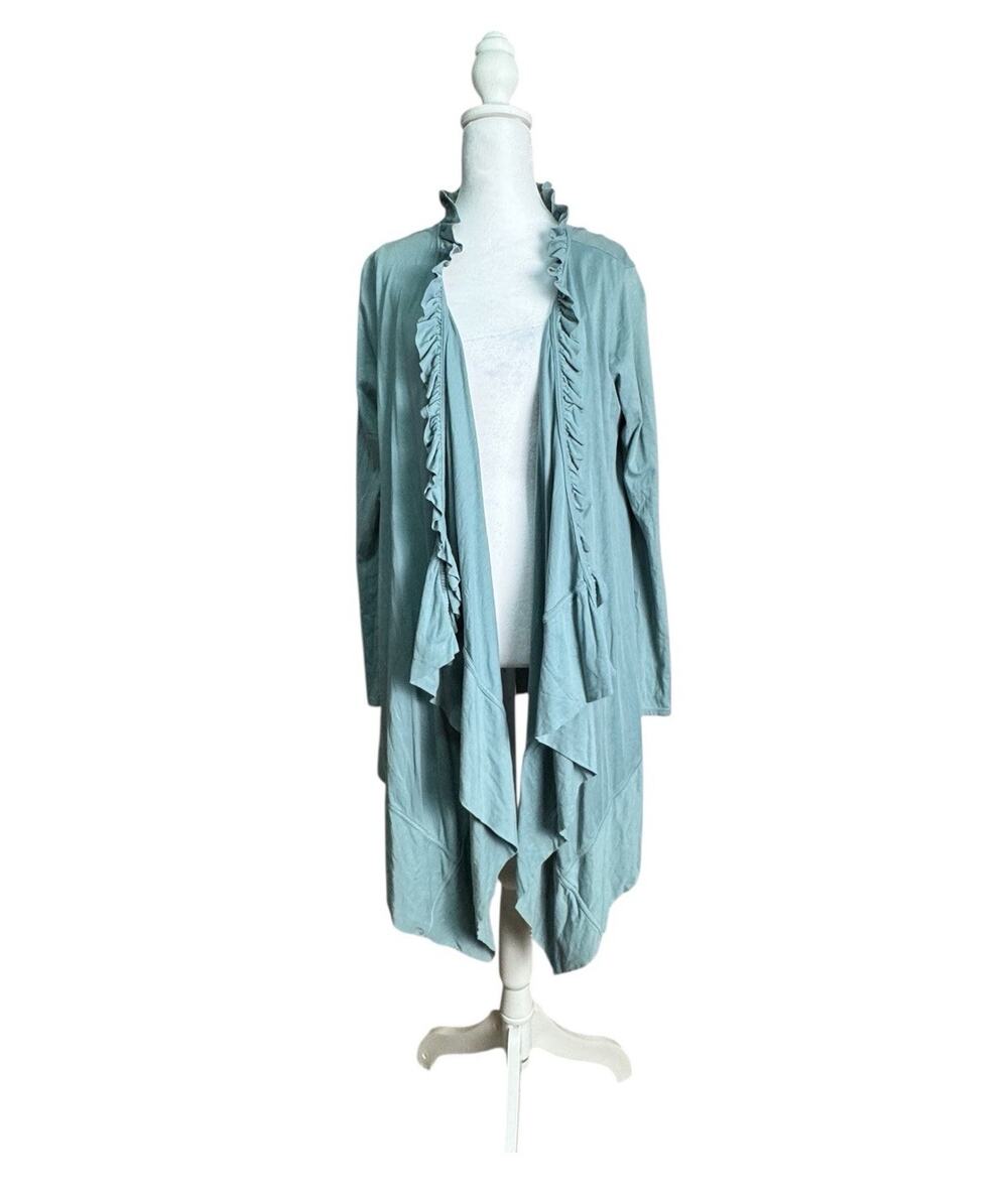 Garnet Hill Womens Pima Cotton Ruffle Open Front Cardigan Waterfall Duster Small
